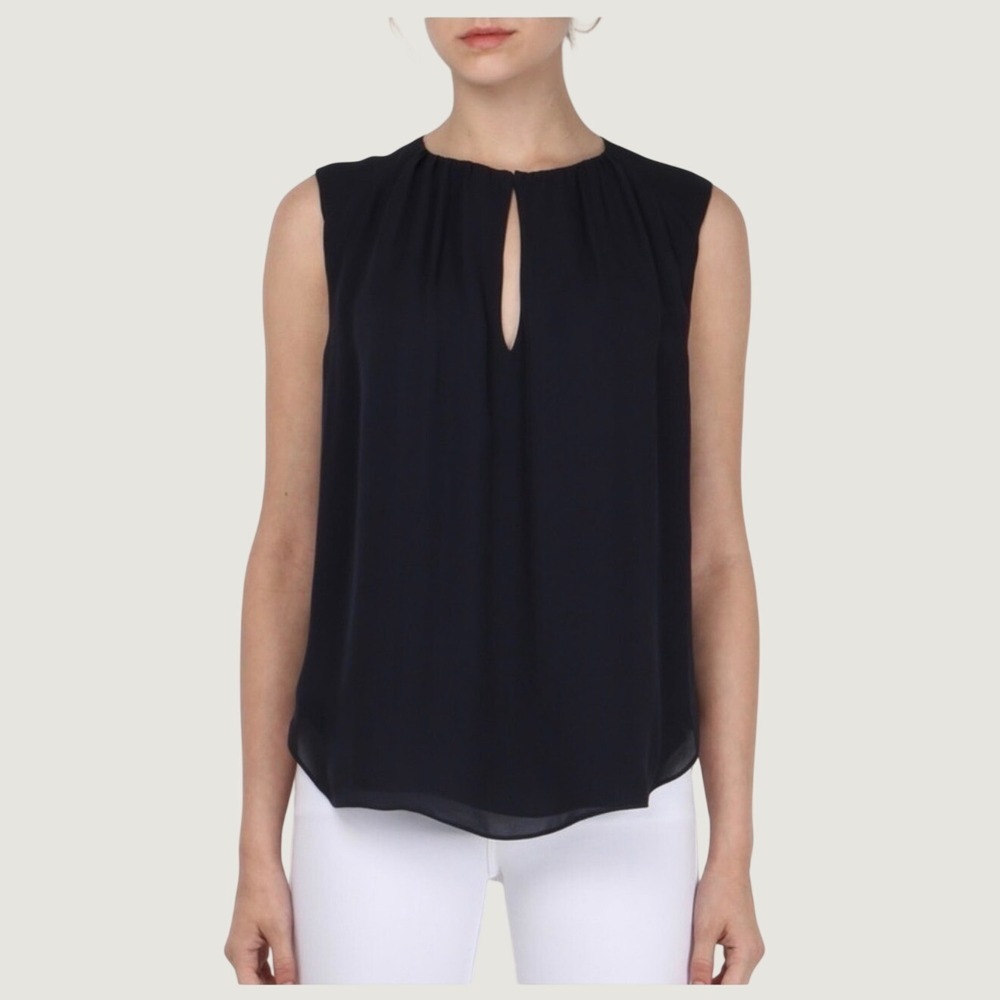 L'AGENCE Black Abella 100% Silk Keyhole Layered Hem Sleeveless Blouse | Size M